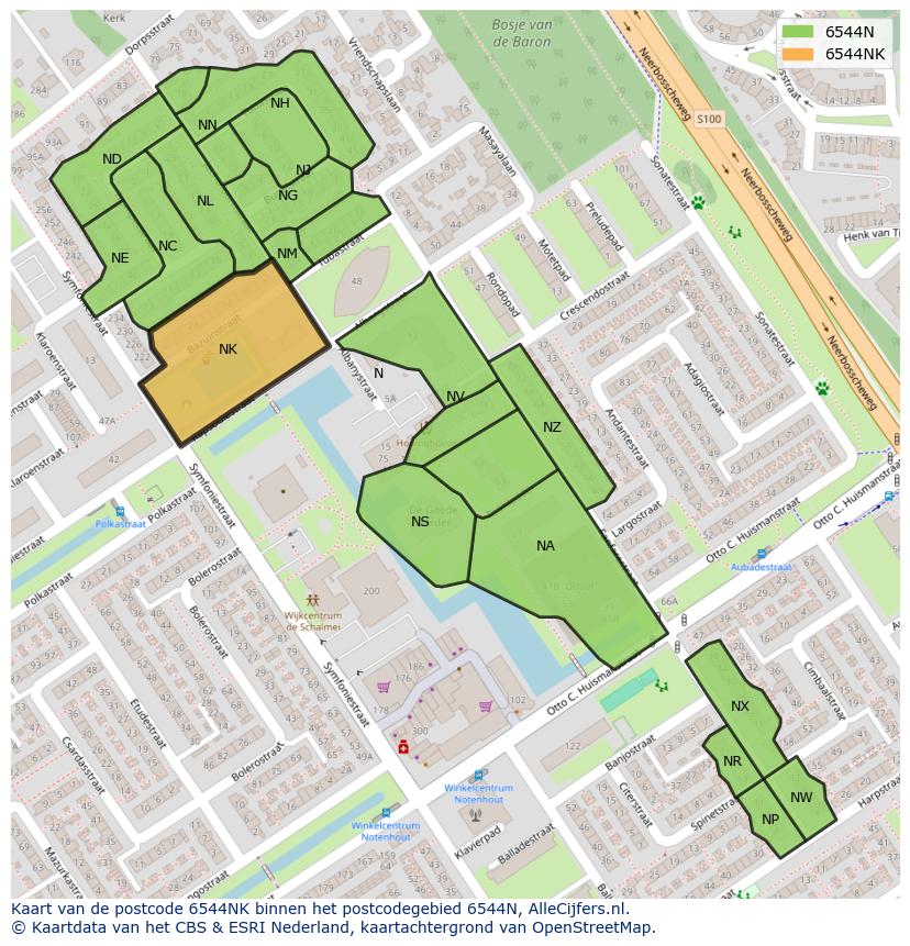 Afbeelding van het postcodegebied 6544 NK op de kaart.