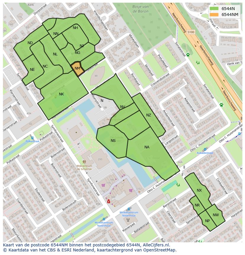Afbeelding van het postcodegebied 6544 NM op de kaart.