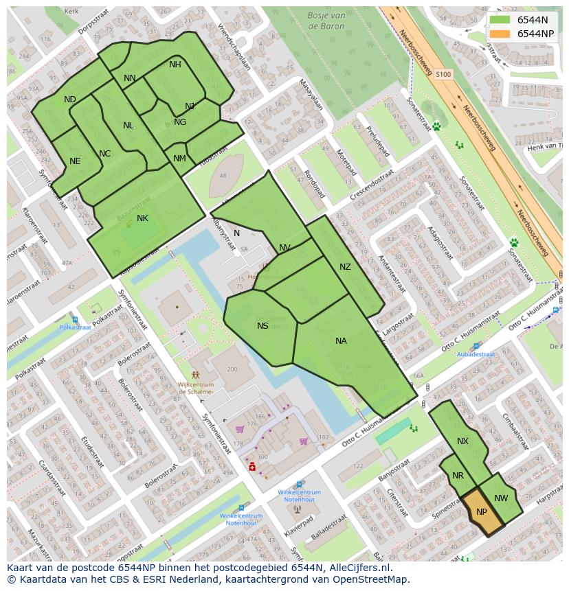 Afbeelding van het postcodegebied 6544 NP op de kaart.