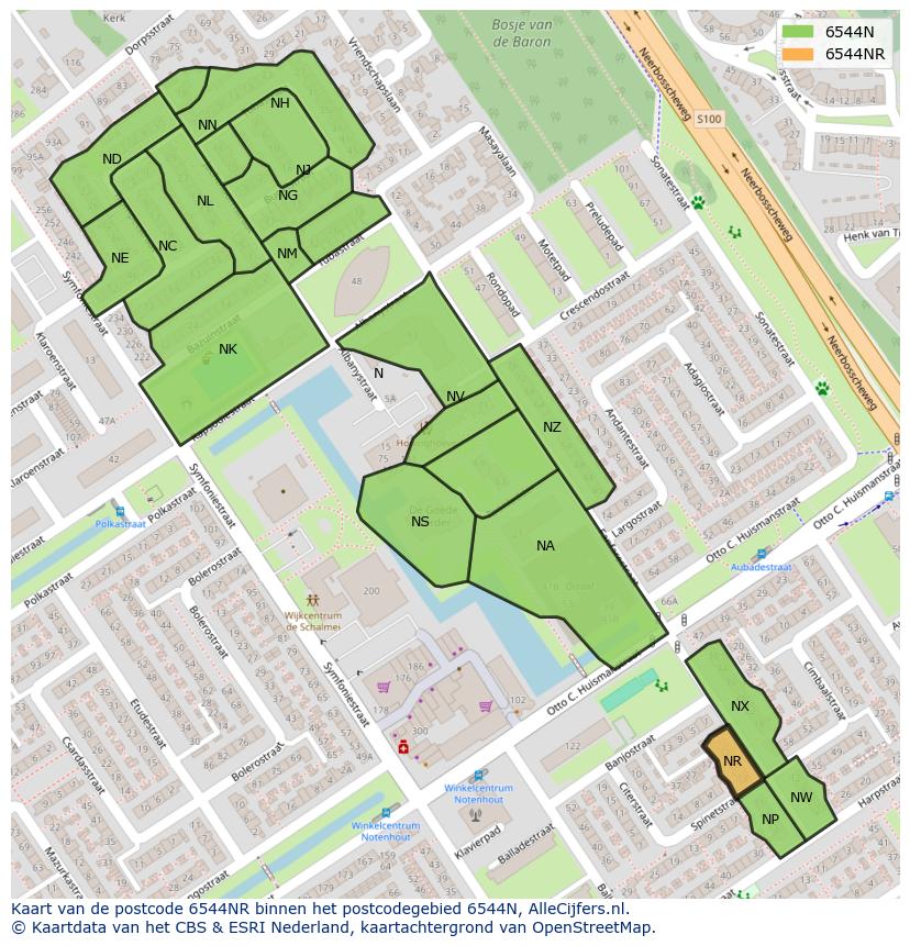 Afbeelding van het postcodegebied 6544 NR op de kaart.