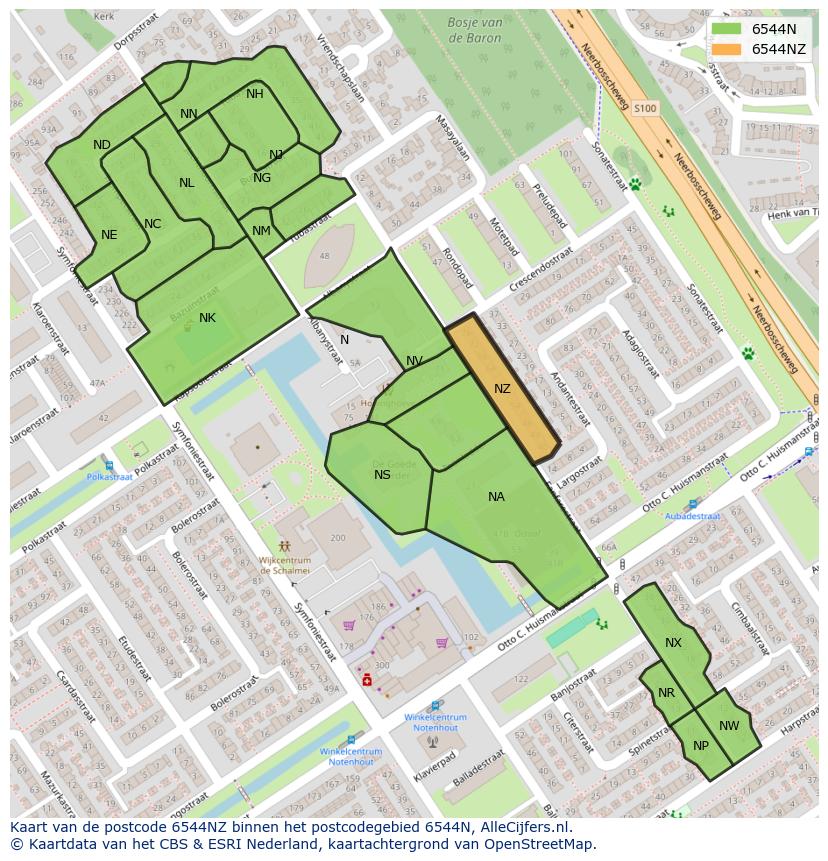Afbeelding van het postcodegebied 6544 NZ op de kaart.
