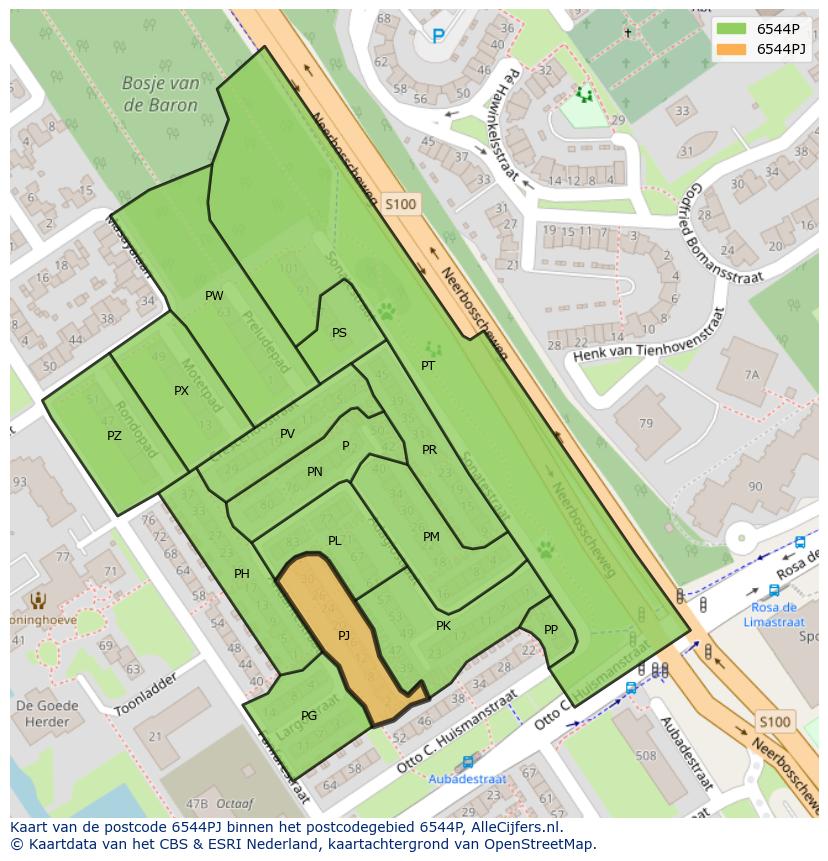 Afbeelding van het postcodegebied 6544 PJ op de kaart.