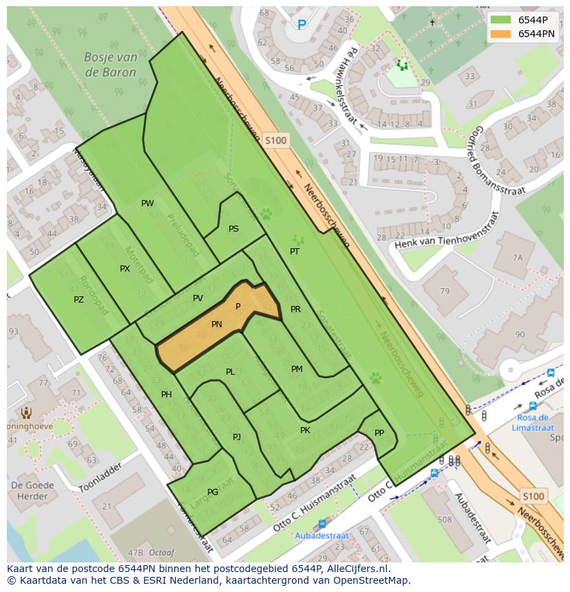 Afbeelding van het postcodegebied 6544 PN op de kaart.