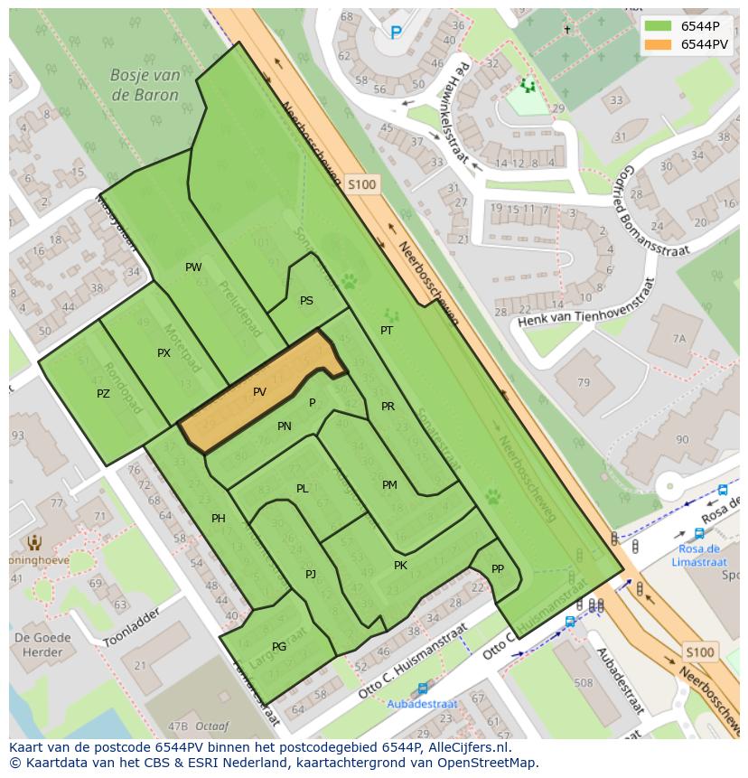 Afbeelding van het postcodegebied 6544 PV op de kaart.