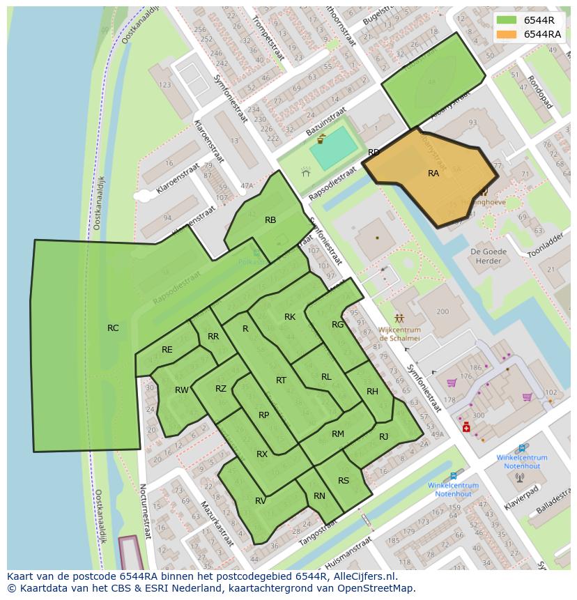 Afbeelding van het postcodegebied 6544 RA op de kaart.