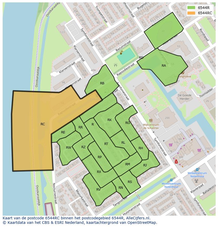 Afbeelding van het postcodegebied 6544 RC op de kaart.