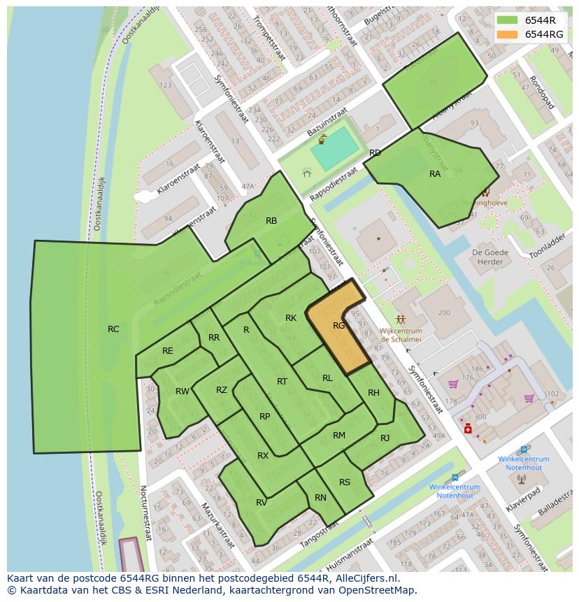 Afbeelding van het postcodegebied 6544 RG op de kaart.