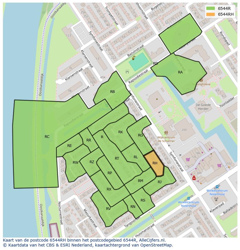 Afbeelding van het postcodegebied 6544 RH op de kaart.