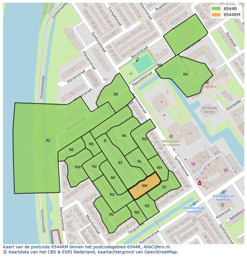 Afbeelding van het postcodegebied 6544 RM op de kaart.