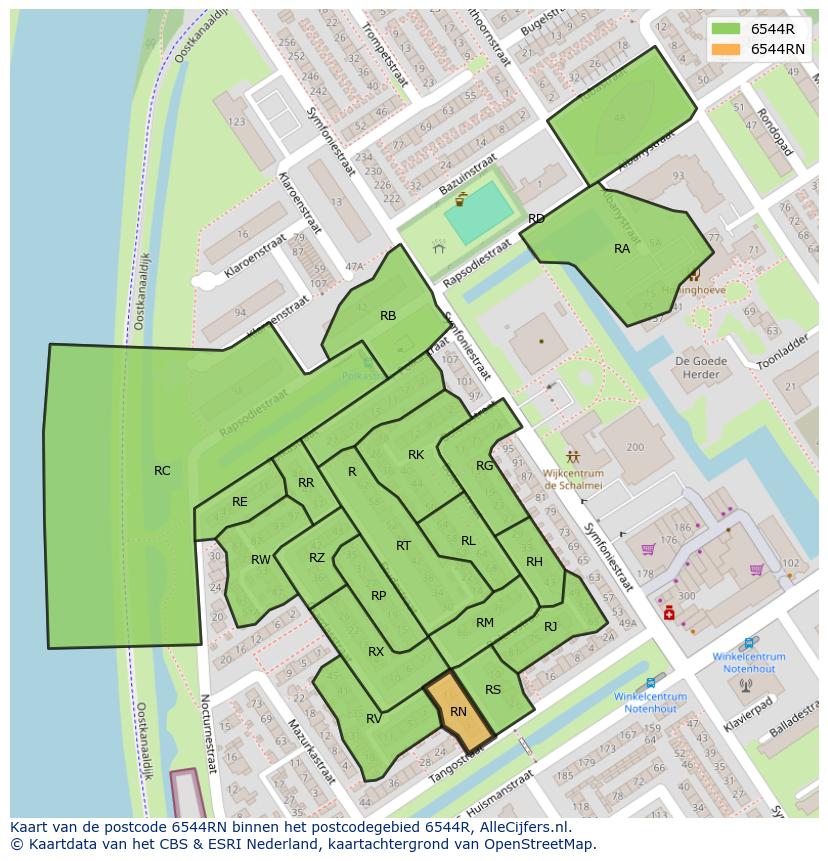Afbeelding van het postcodegebied 6544 RN op de kaart.