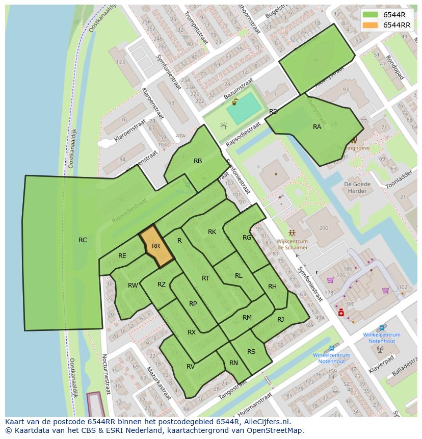Afbeelding van het postcodegebied 6544 RR op de kaart.