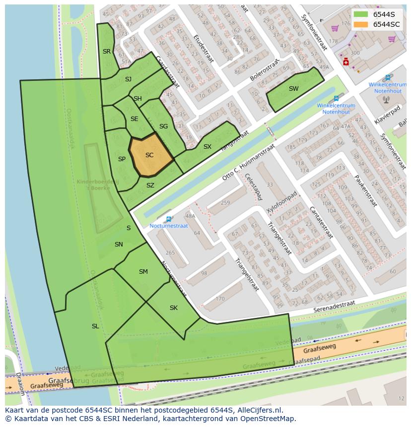 Afbeelding van het postcodegebied 6544 SC op de kaart.