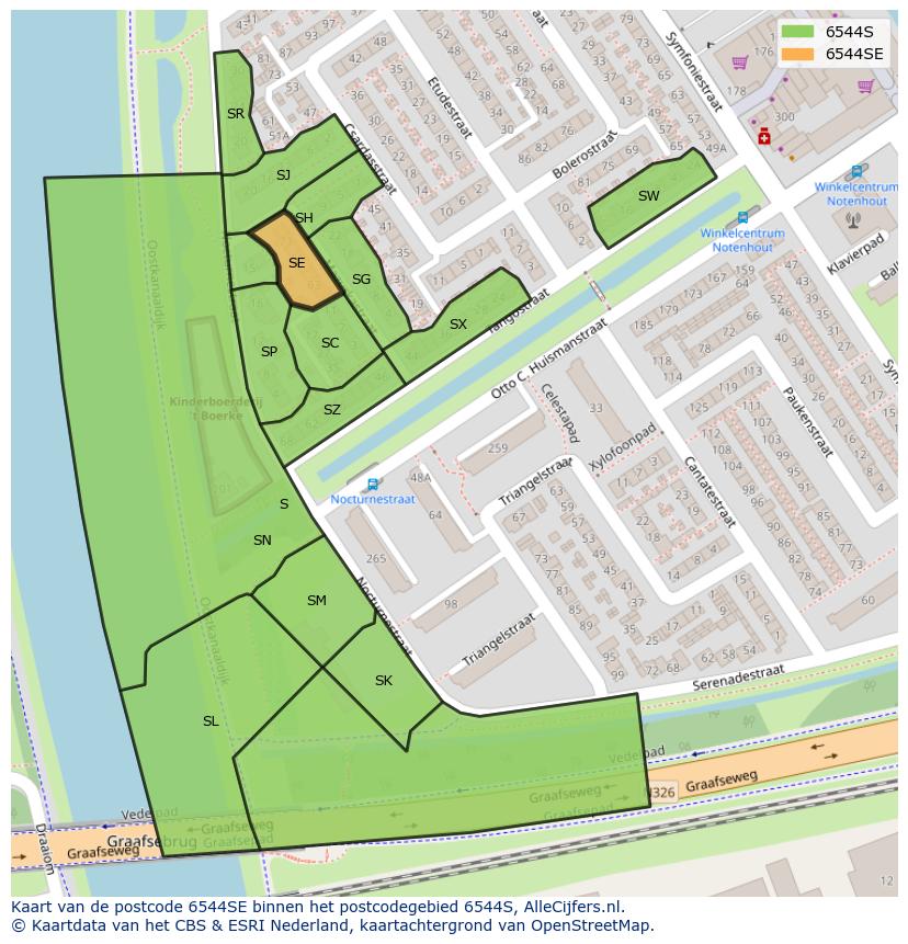 Afbeelding van het postcodegebied 6544 SE op de kaart.