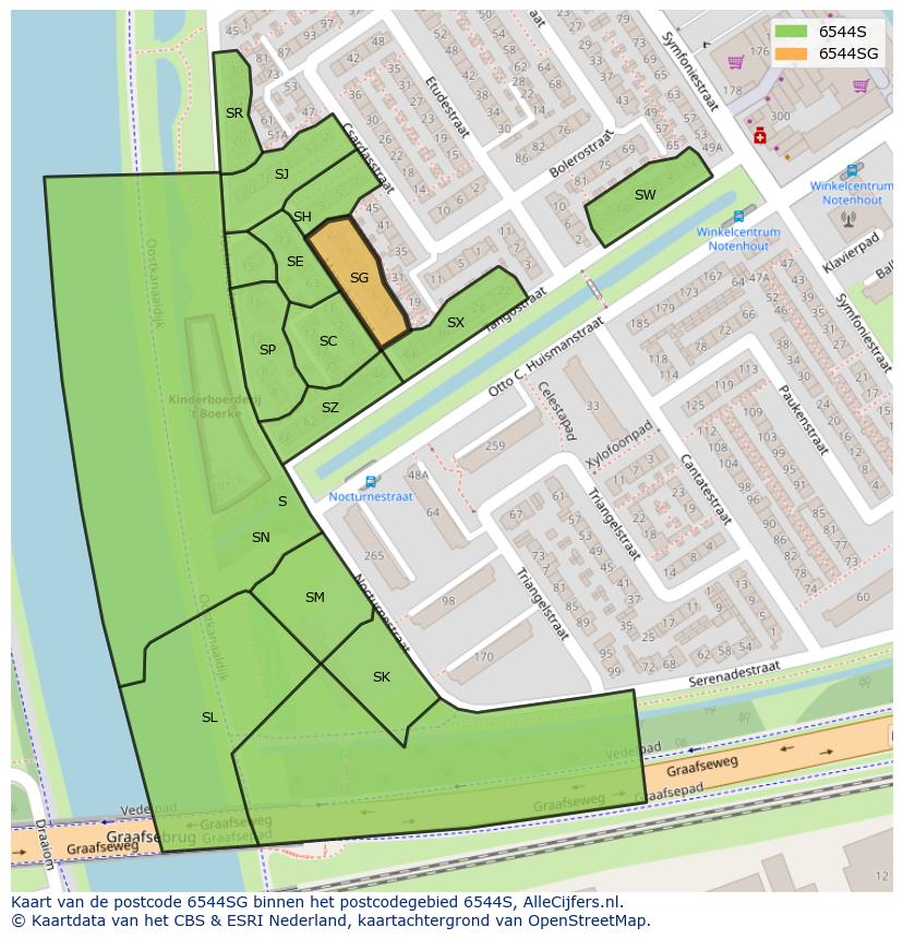 Afbeelding van het postcodegebied 6544 SG op de kaart.