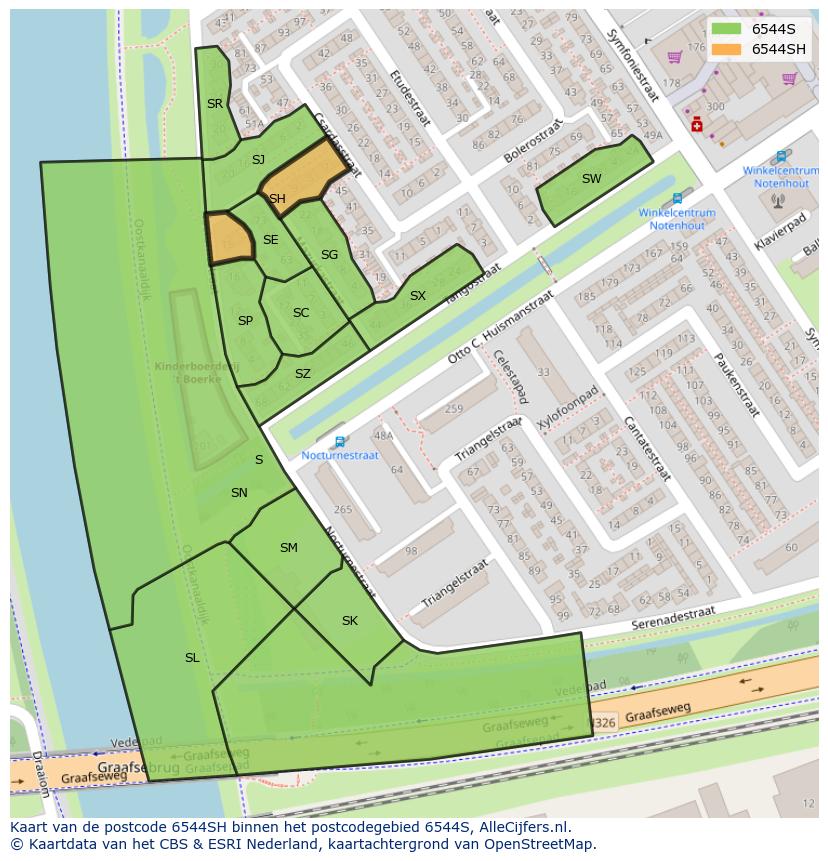 Afbeelding van het postcodegebied 6544 SH op de kaart.