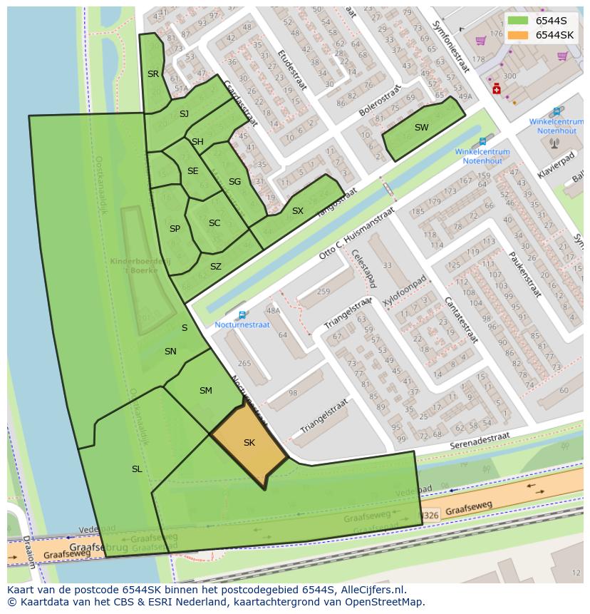 Afbeelding van het postcodegebied 6544 SK op de kaart.