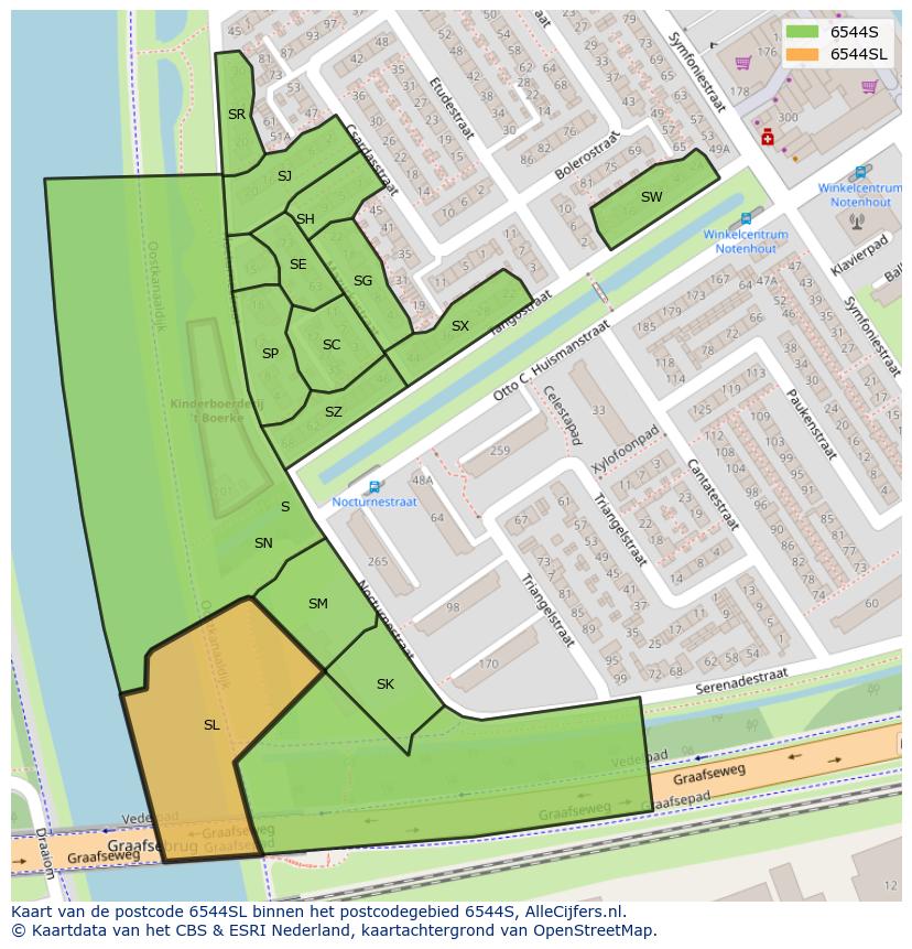 Afbeelding van het postcodegebied 6544 SL op de kaart.