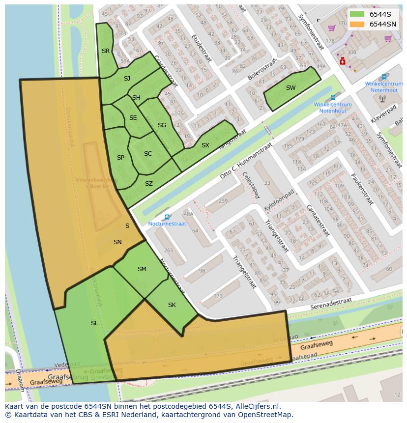 Afbeelding van het postcodegebied 6544 SN op de kaart.