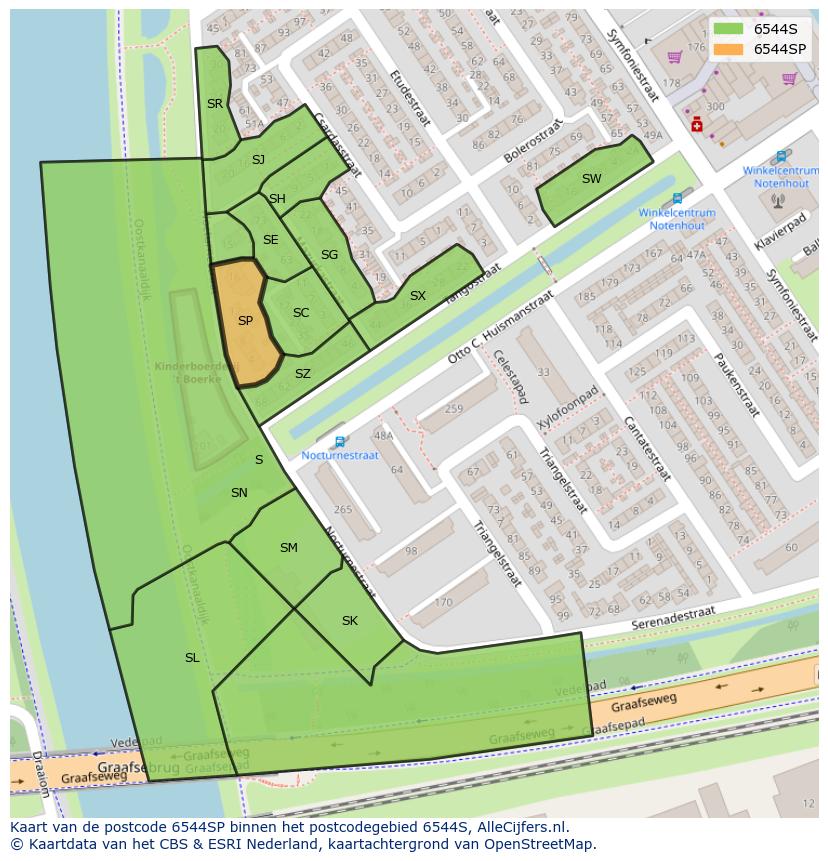 Afbeelding van het postcodegebied 6544 SP op de kaart.