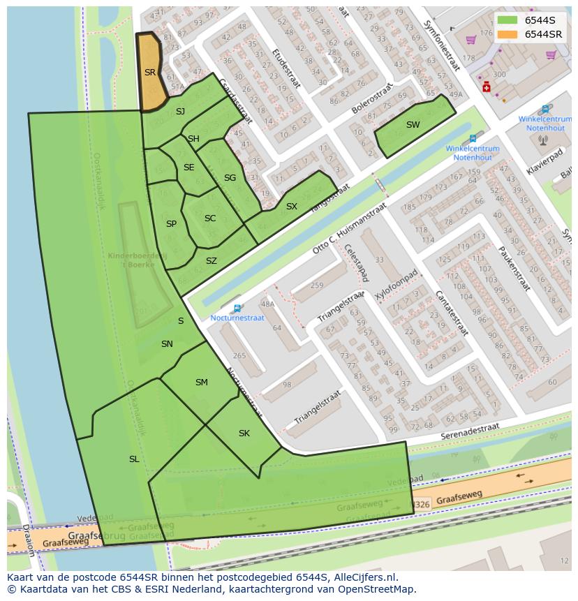 Afbeelding van het postcodegebied 6544 SR op de kaart.
