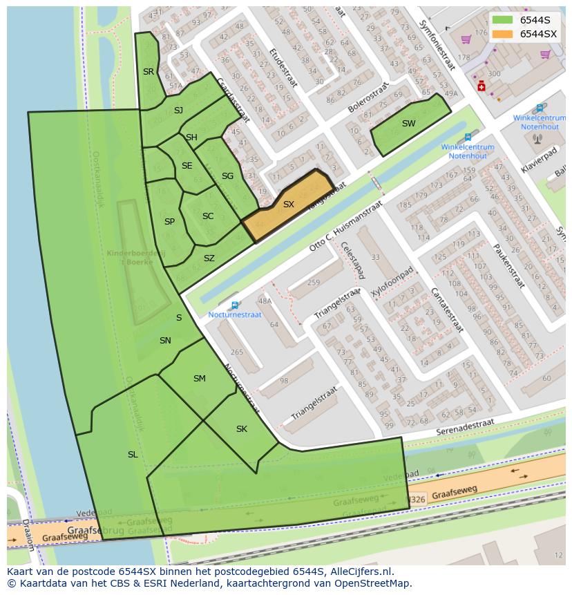 Afbeelding van het postcodegebied 6544 SX op de kaart.