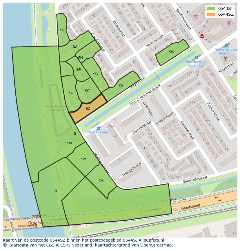 Afbeelding van het postcodegebied 6544 SZ op de kaart.