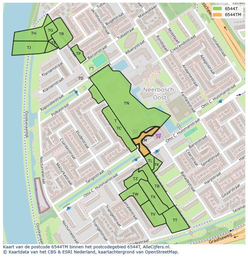 Afbeelding van het postcodegebied 6544 TM op de kaart.