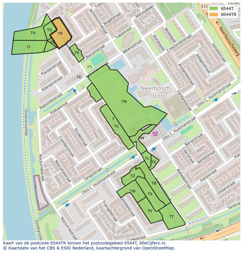 Afbeelding van het postcodegebied 6544 TR op de kaart.