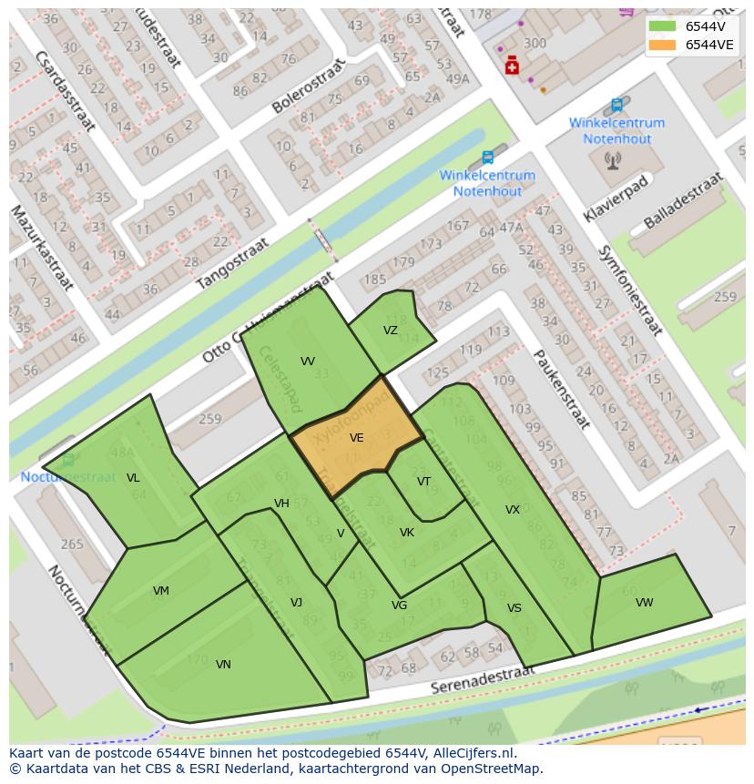 Afbeelding van het postcodegebied 6544 VE op de kaart.