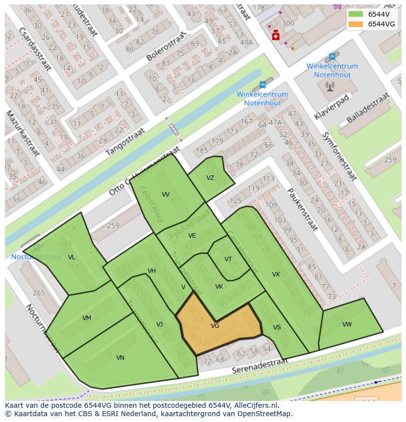 Afbeelding van het postcodegebied 6544 VG op de kaart.