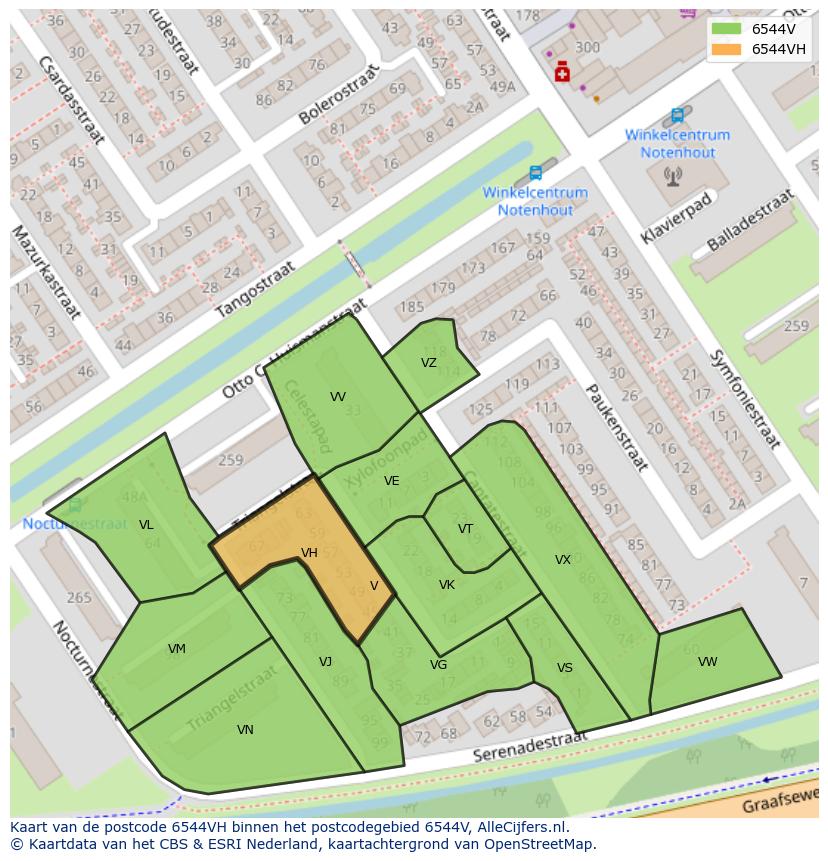 Afbeelding van het postcodegebied 6544 VH op de kaart.