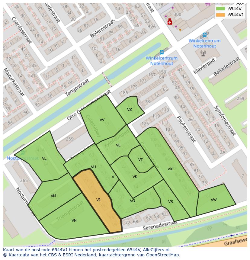 Afbeelding van het postcodegebied 6544 VJ op de kaart.