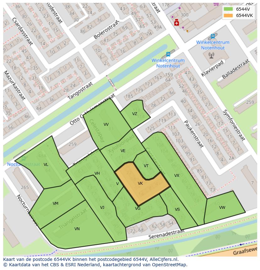 Afbeelding van het postcodegebied 6544 VK op de kaart.