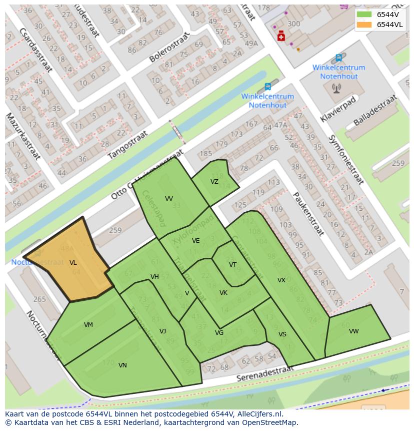 Afbeelding van het postcodegebied 6544 VL op de kaart.