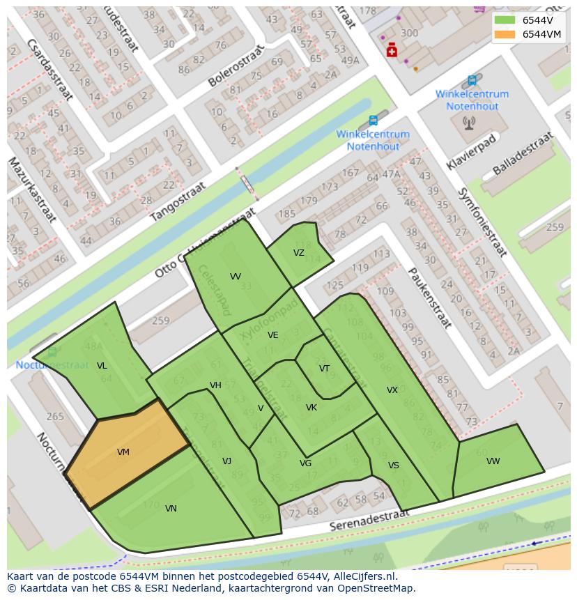 Afbeelding van het postcodegebied 6544 VM op de kaart.