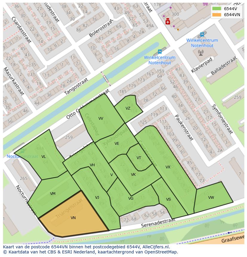 Afbeelding van het postcodegebied 6544 VN op de kaart.