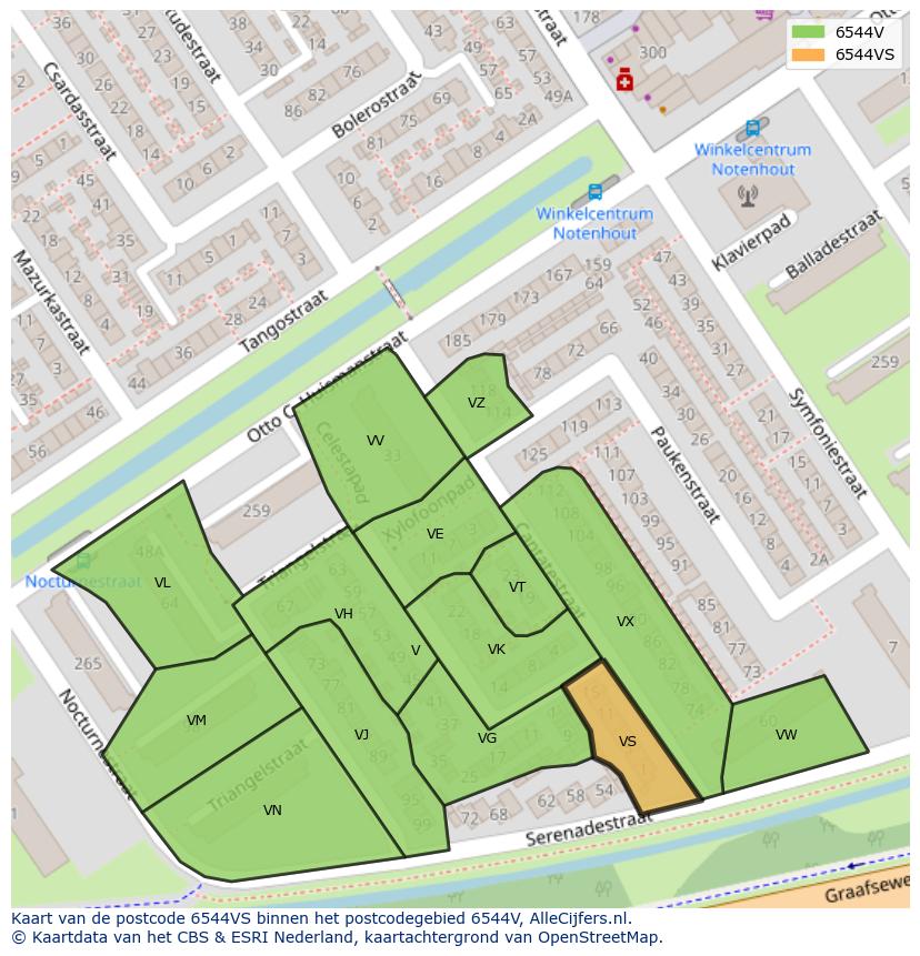 Afbeelding van het postcodegebied 6544 VS op de kaart.