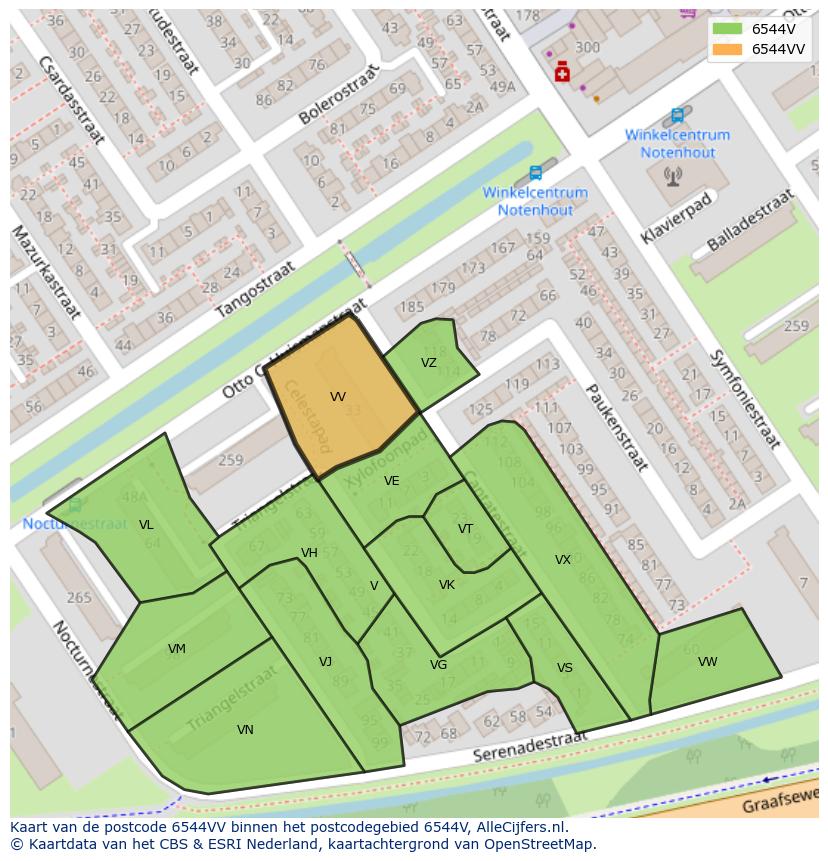 Afbeelding van het postcodegebied 6544 VV op de kaart.