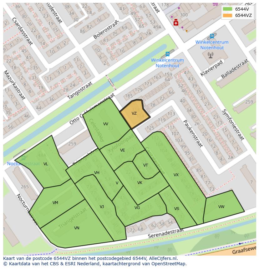 Afbeelding van het postcodegebied 6544 VZ op de kaart.