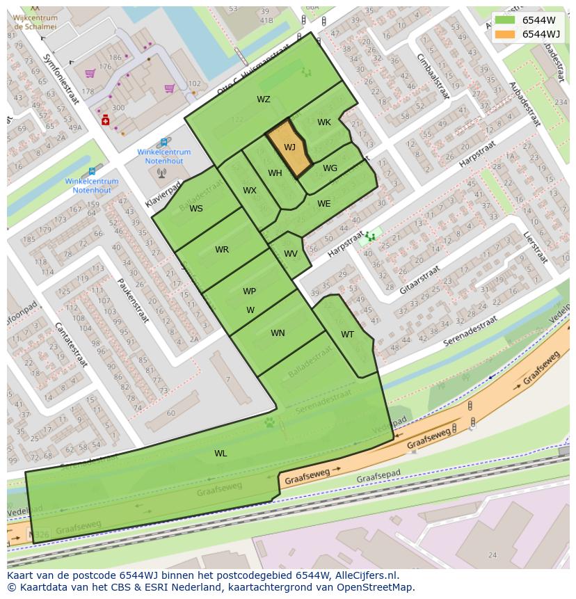 Afbeelding van het postcodegebied 6544 WJ op de kaart.