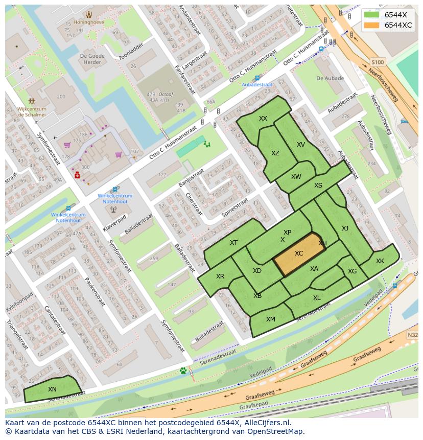 Afbeelding van het postcodegebied 6544 XC op de kaart.