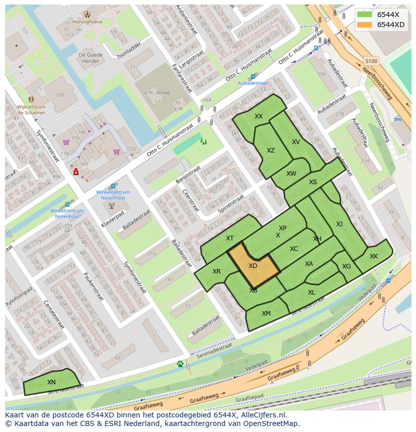 Afbeelding van het postcodegebied 6544 XD op de kaart.