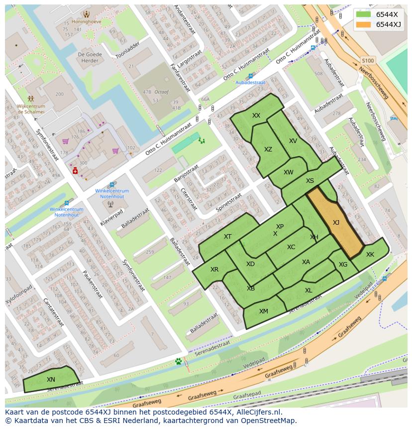 Afbeelding van het postcodegebied 6544 XJ op de kaart.