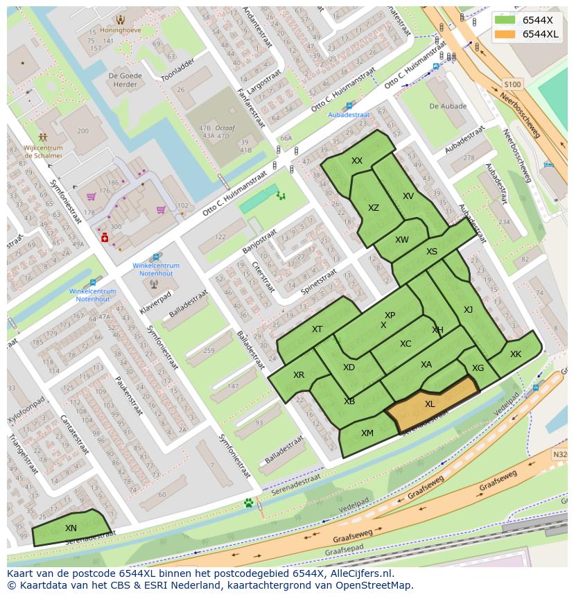 Afbeelding van het postcodegebied 6544 XL op de kaart.