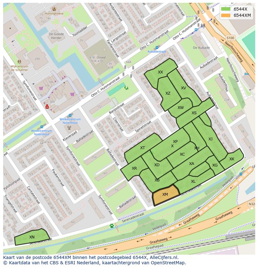 Afbeelding van het postcodegebied 6544 XM op de kaart.