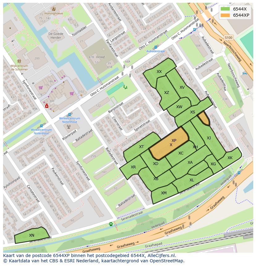 Afbeelding van het postcodegebied 6544 XP op de kaart.