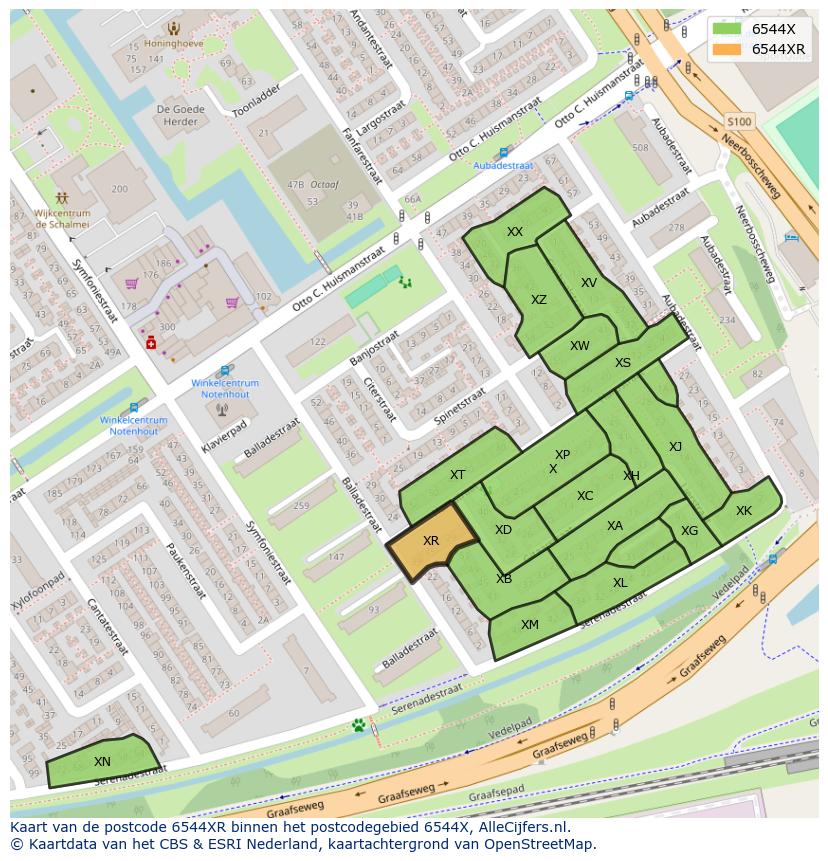 Afbeelding van het postcodegebied 6544 XR op de kaart.