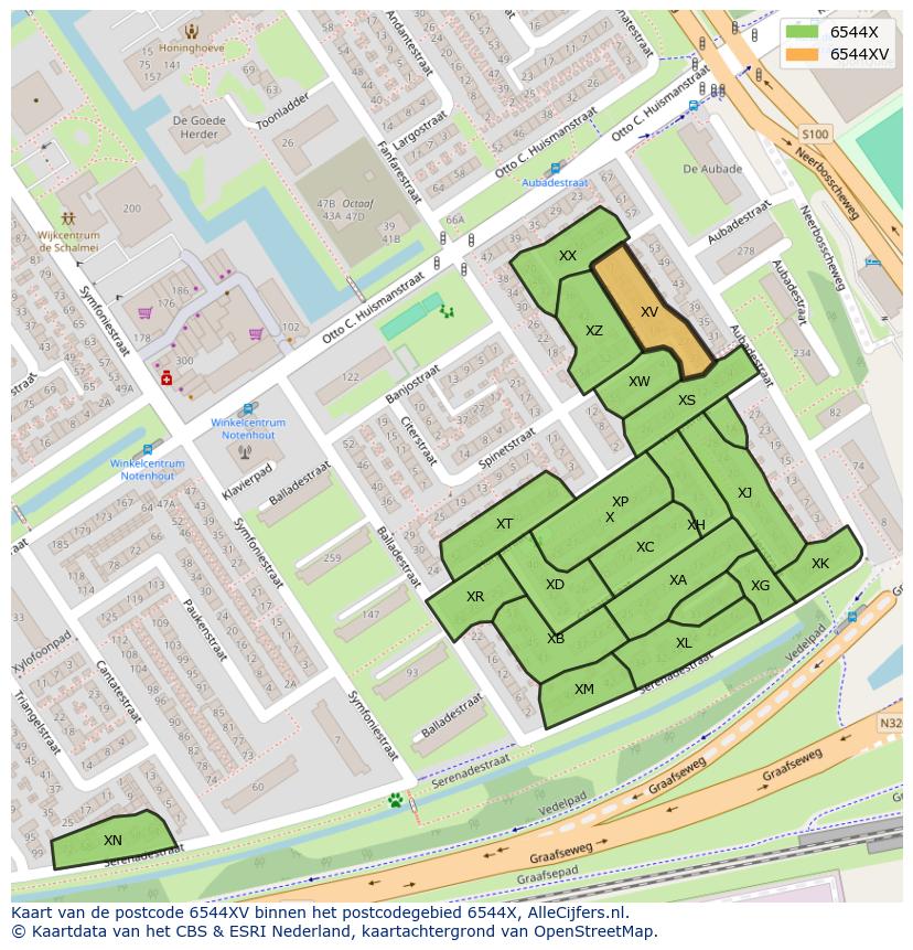 Afbeelding van het postcodegebied 6544 XV op de kaart.