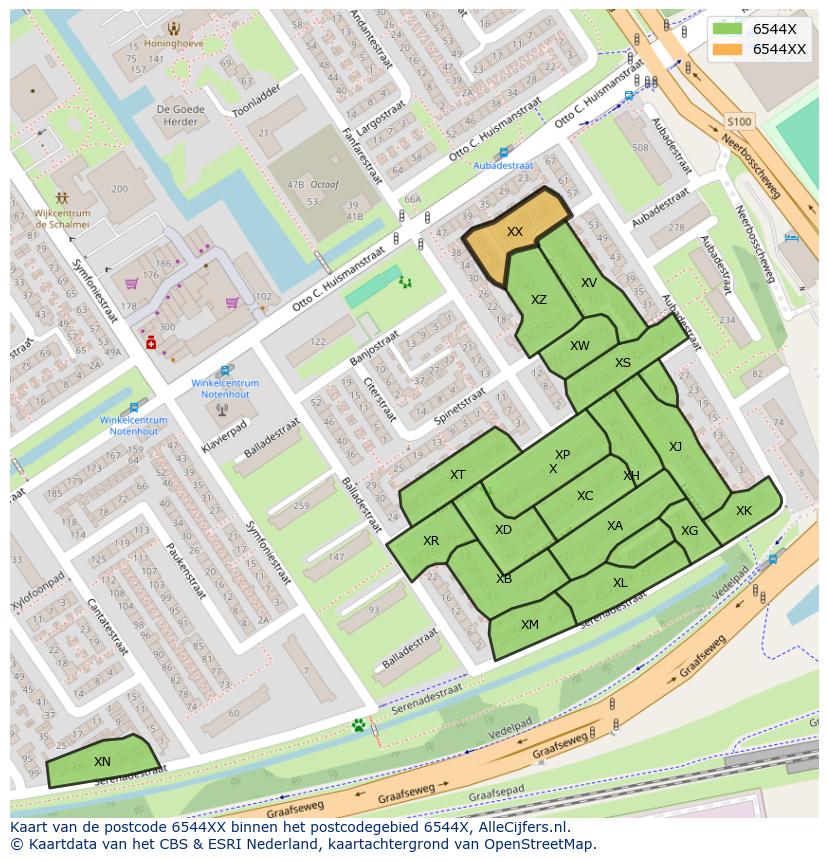 Afbeelding van het postcodegebied 6544 XX op de kaart.