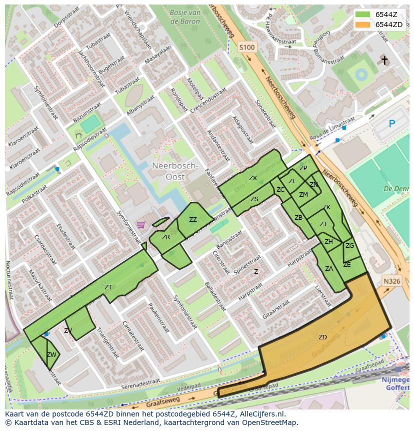 Afbeelding van het postcodegebied 6544 ZD op de kaart.